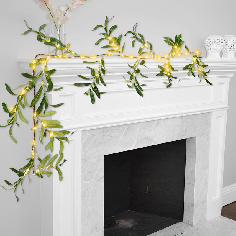Olive Glow LED Garland – Mediterranean Lighted Branch | Warm White Decorative Fairy Lights