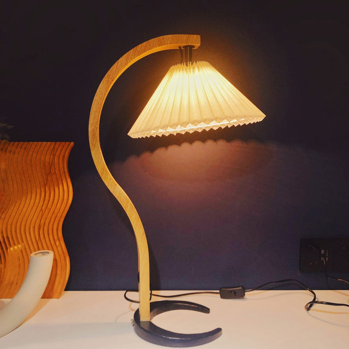 Caprani Scandinavian Table Lamp – Nordic Wood & Linen Designer Lamp | Mid-Century Inspired Lighting