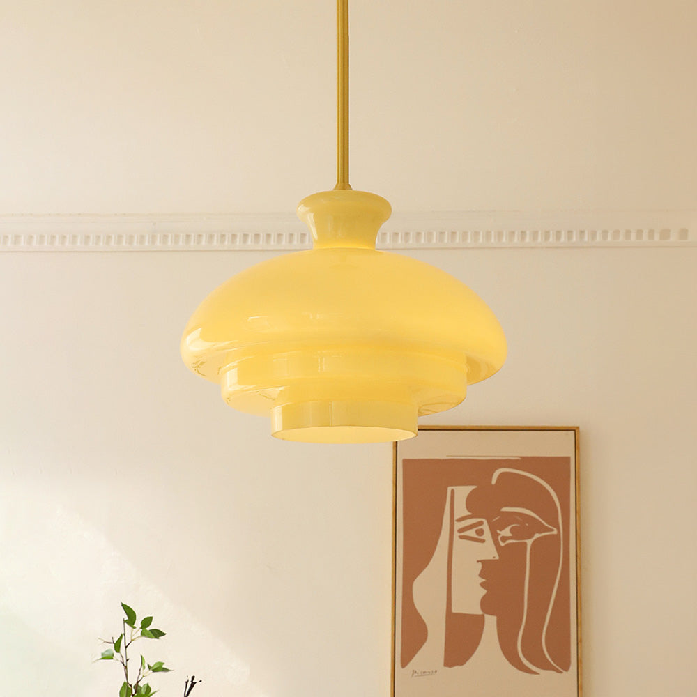 Bauhaus Glass Pendant Light – Cream Yellow Hanging Lamp | Vintage Modern Interior Lighting