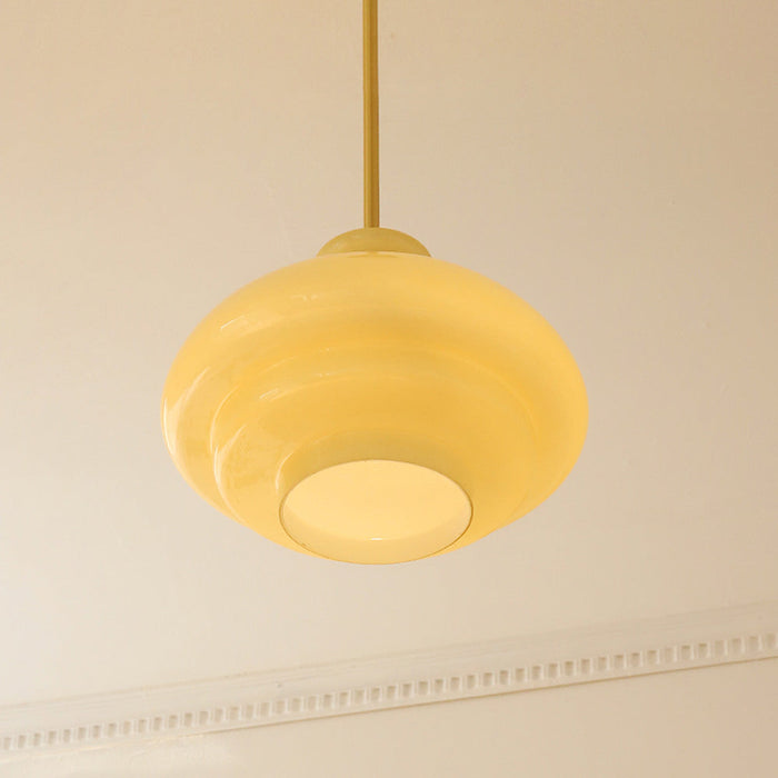 Bauhaus Glass Pendant Light – Cream Yellow Hanging Lamp | Vintage Modern Interior Lighting