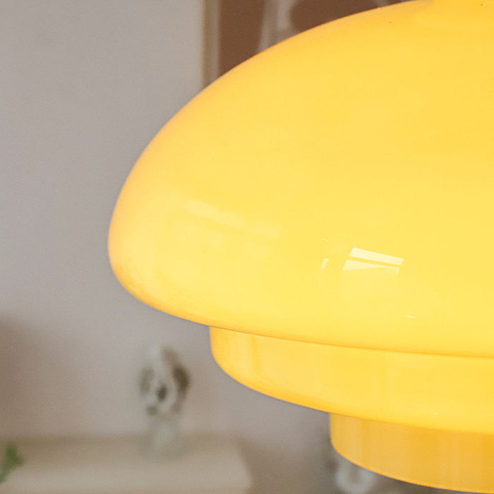 Bauhaus Glass Pendant Light – Cream Yellow Hanging Lamp | Vintage Modern Interior Lighting