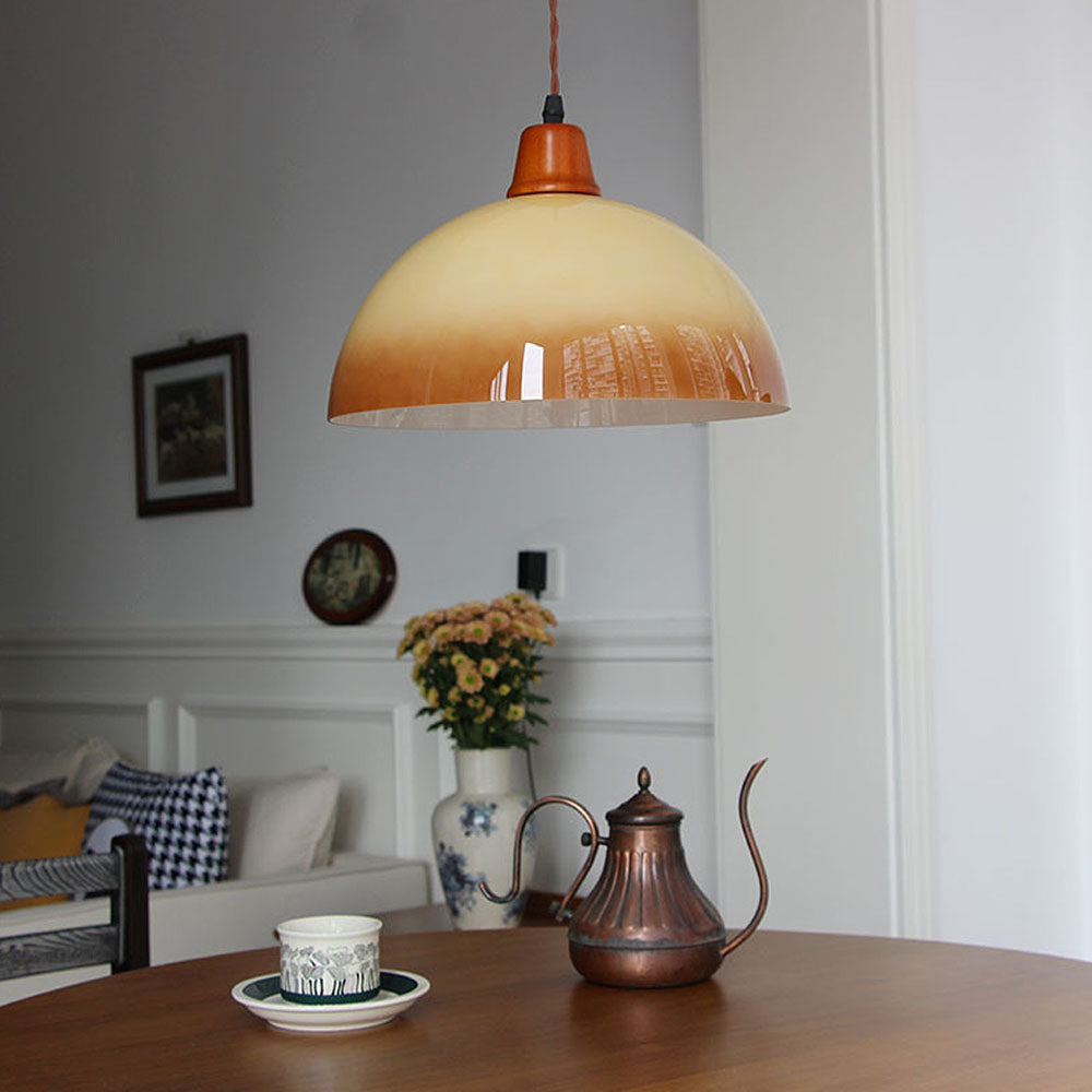 Ambermere Farmhouse Pendant Light – Retro Amber Glass Hanging Lamp | Rustic Vintage Ceiling Lighting