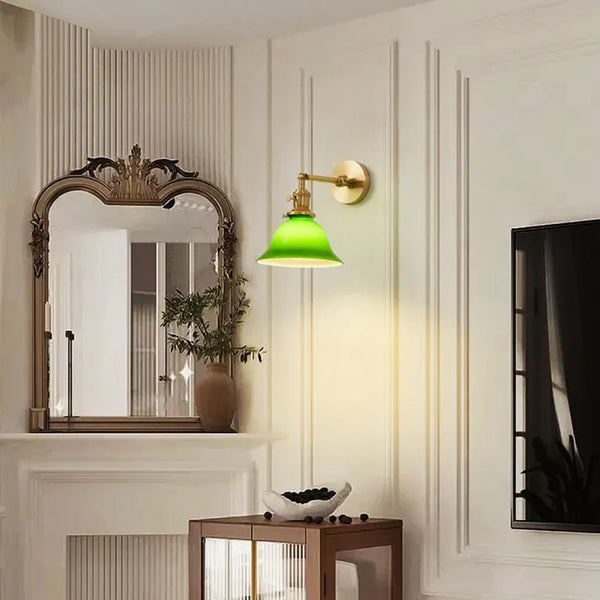 Heritage Green Wall Light – Adjustable Vintage Brass Sconce | Classic Glass Accent Lighting