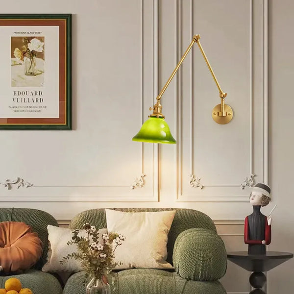 Heritage Green Wall Light – Adjustable Vintage Brass Sconce | Classic Glass Accent Lighting