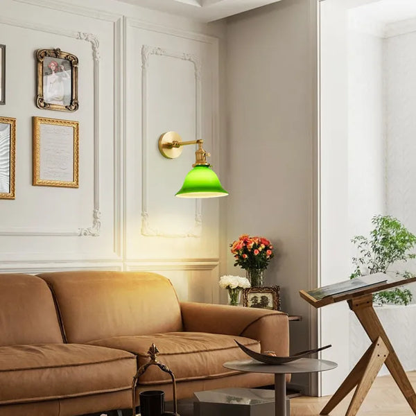 Heritage Green Wall Light – Adjustable Vintage Brass Sconce | Classic Glass Accent Lighting