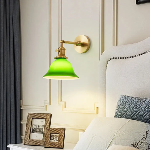 Heritage Green Wall Light – Adjustable Vintage Brass Sconce | Classic Glass Accent Lighting