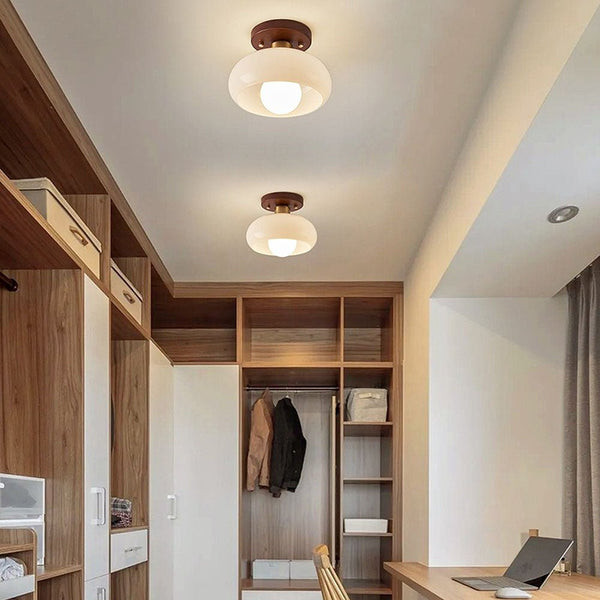 Vintage White Ceiling Light – Small Hallway Flush Mount Lamp | Classic Elegant Interior Lighting