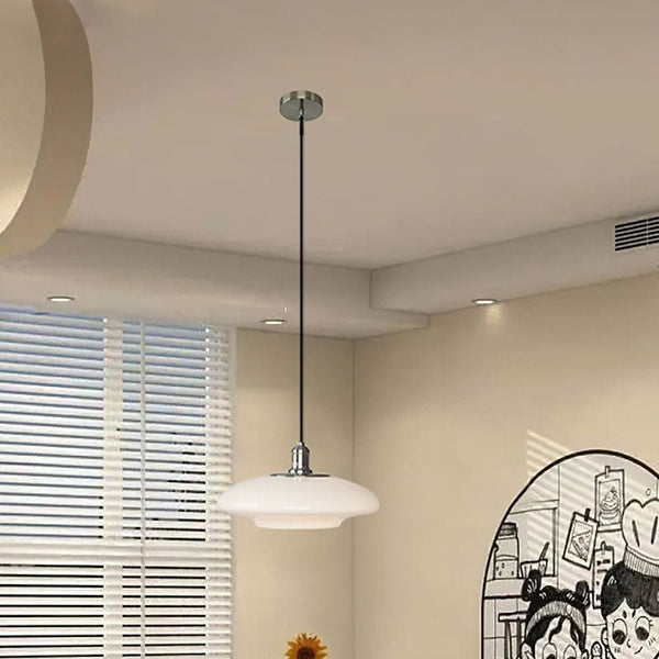 White Glass Pendant Light – Modern Minimalist Hanging Lamp | Contemporary Ambient Interior Lighting