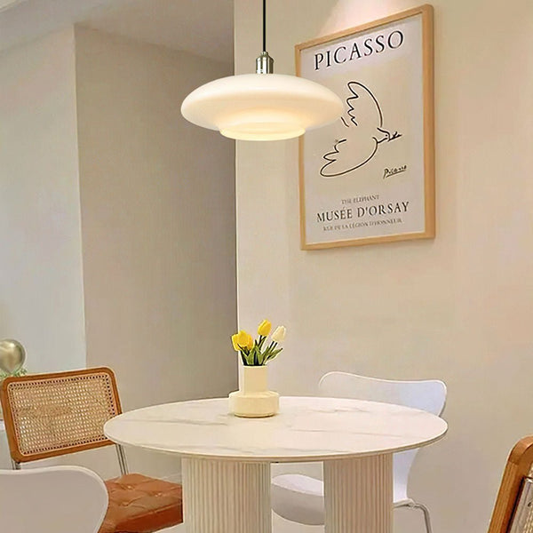 White Glass Pendant Light – Modern Minimalist Hanging Lamp | Contemporary Ambient Interior Lighting