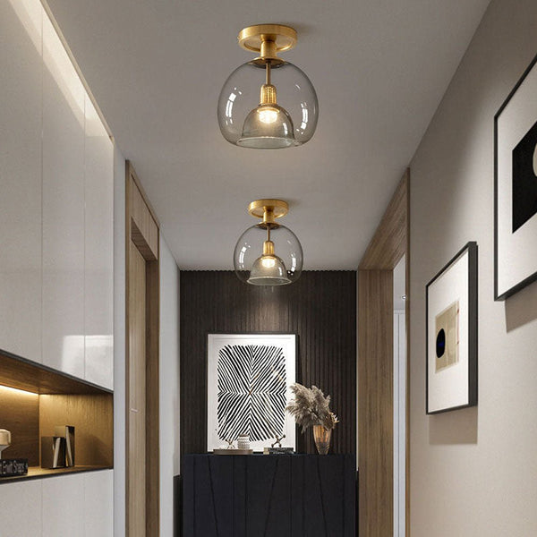 Grey Glass Ceiling Light – Modern Hallway Flush Mount Lamp | Minimalist Interior Lighting