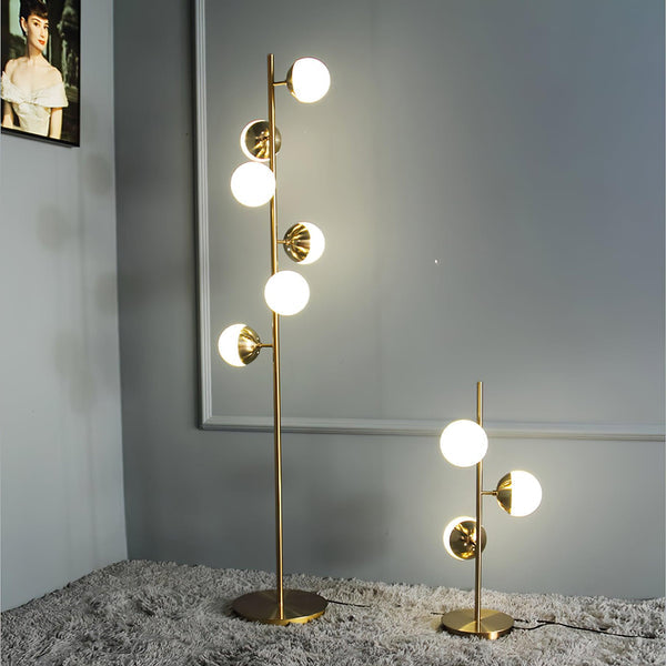 Auric Orbit Floor Lamp – Modern Glass Globe Lighting | Luxury Gold Statement Design