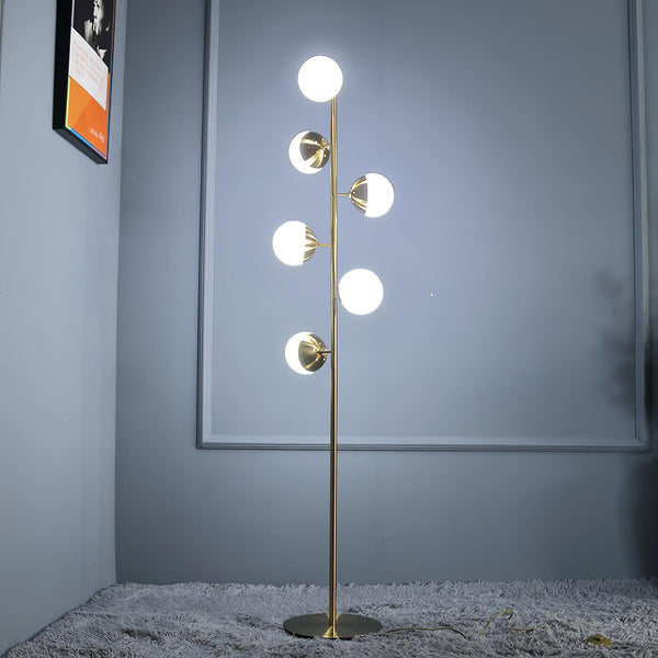 Auric Orbit Floor Lamp – Modern Glass Globe Lighting | Luxury Gold Statement Design