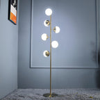 Auric Orbit Floor Lamp – Modern Glass Globe Lighting | Luxury Gold Statement Design