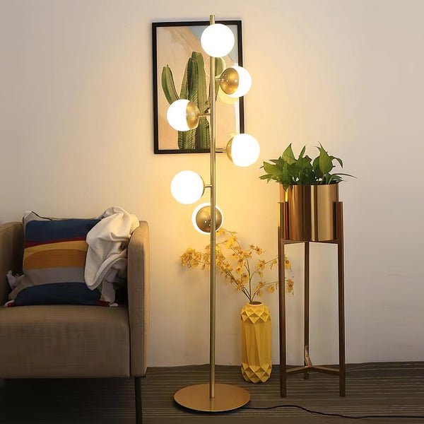 Auric Orbit Floor Lamp – Modern Glass Globe Lighting | Luxury Gold Statement Design