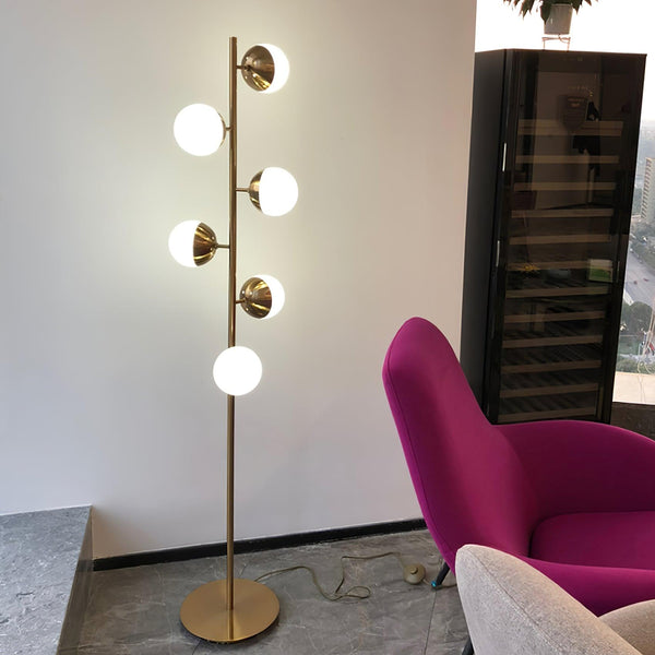 Auric Orbit Floor Lamp – Modern Glass Globe Lighting | Luxury Gold Statement Design