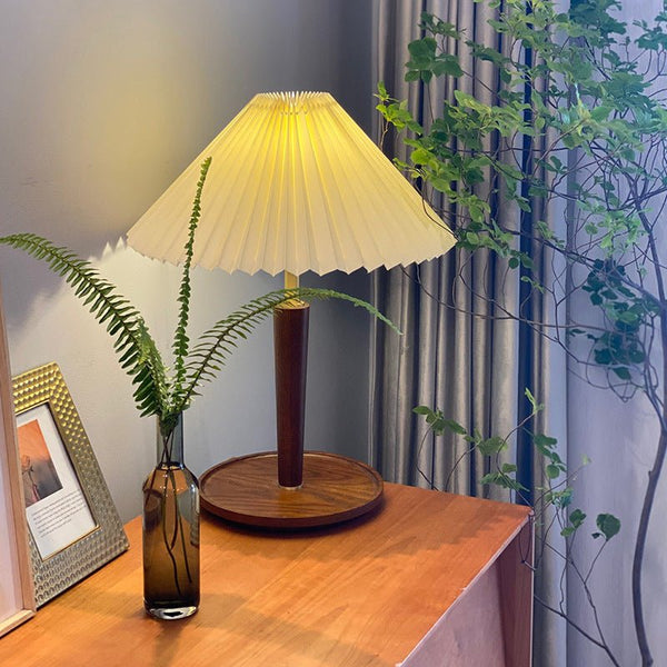 Walden Pleated Table Lamp – Vintage Wooden Lighting | Mid-Century Ambient Design