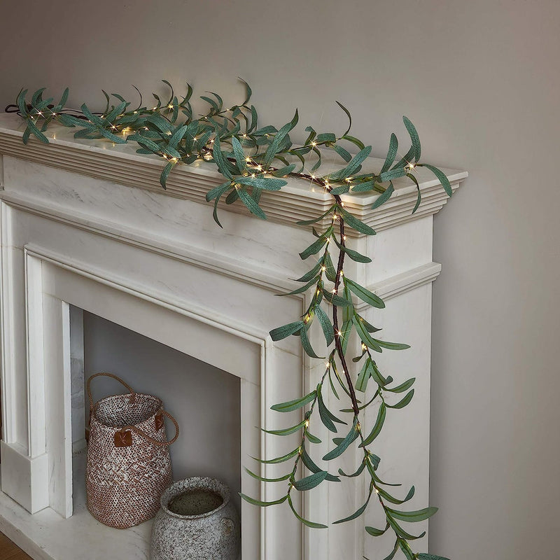 Olive Glow LED Garland – Mediterranean Lighted Branch | Warm White Decorative Fairy Lights