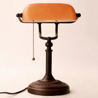 Vintage Amber Glass Table Lamp – Retro E26 Desk Light | Warm Ambient Lighting | Timeless Banker-Style Design