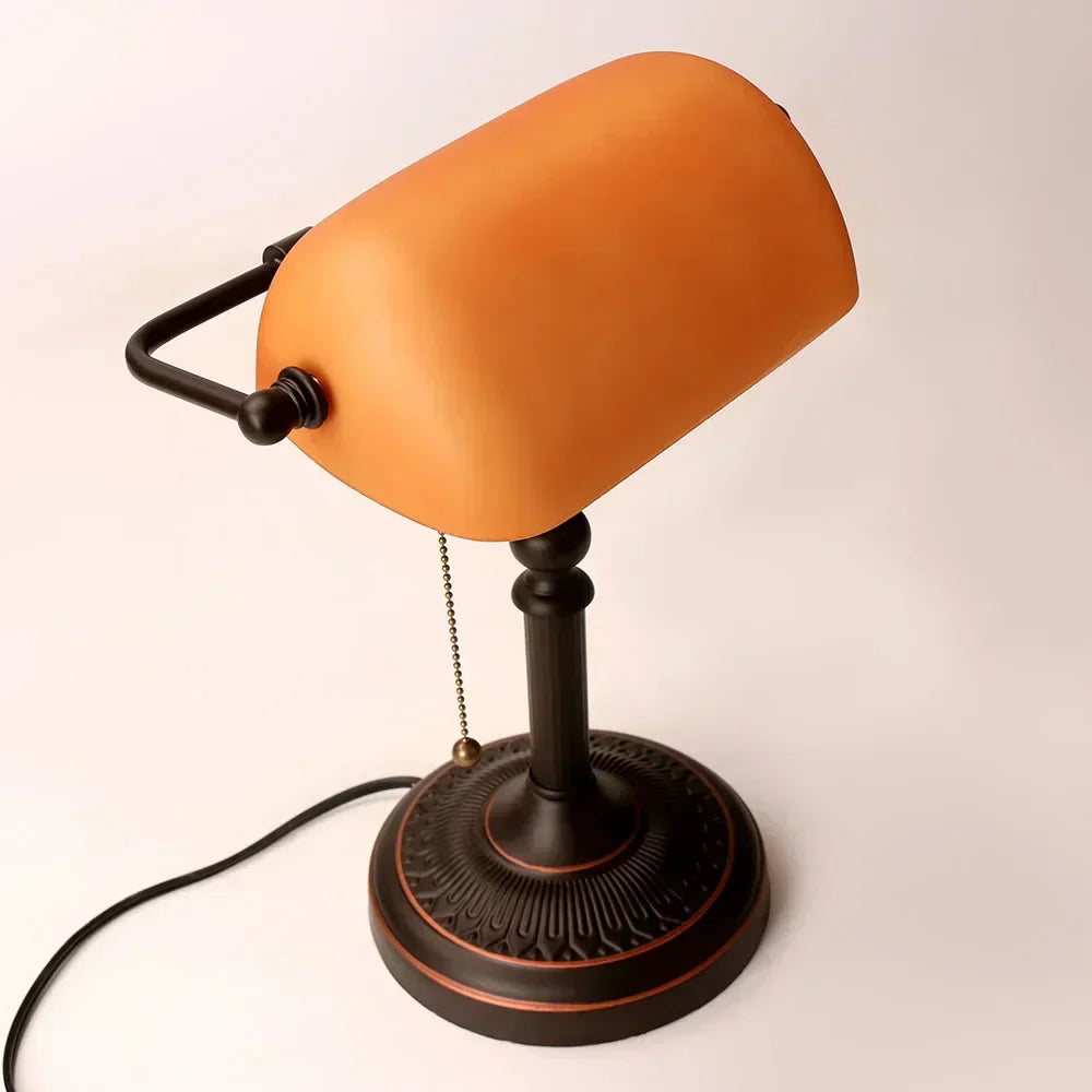 Vintage Amber Glass Table Lamp – Retro E26 Desk Light | Warm Ambient Lighting | Timeless Banker-Style Design
