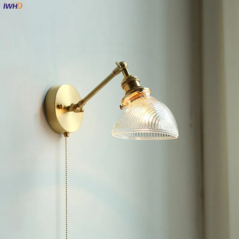 Nordic Copper Wall Light – E26 Glass Wall Lamp with Pull Cord Switch | Elegant Bathroom & Bedroom Lighting | Contemporary Scandinavian Design