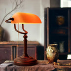 Vintage Amber Glass Table Lamp – Retro E26 Desk Light | Warm Ambient Lighting | Timeless Banker-Style Design