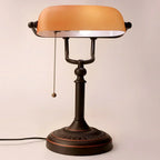 Vintage Amber Glass Table Lamp – Retro E26 Desk Light | Warm Ambient Lighting | Timeless Banker-Style Design