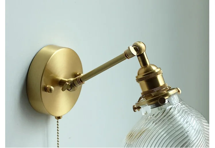 Nordic Copper Wall Light – E26 Glass Wall Lamp with Pull Cord Switch | Elegant Bathroom & Bedroom Lighting | Contemporary Scandinavian Design