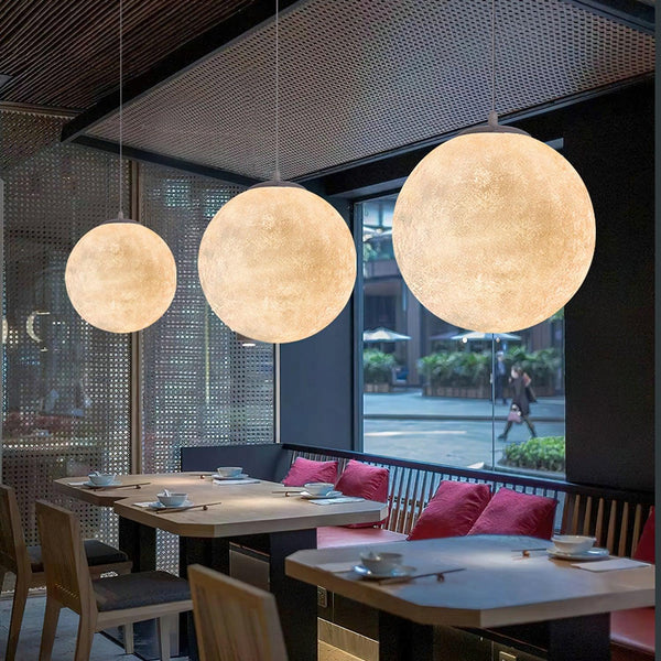 Moon Pendant Light – Modern Moon-Inspired Hanging Lamp | Integrated LED Ambient Lighting