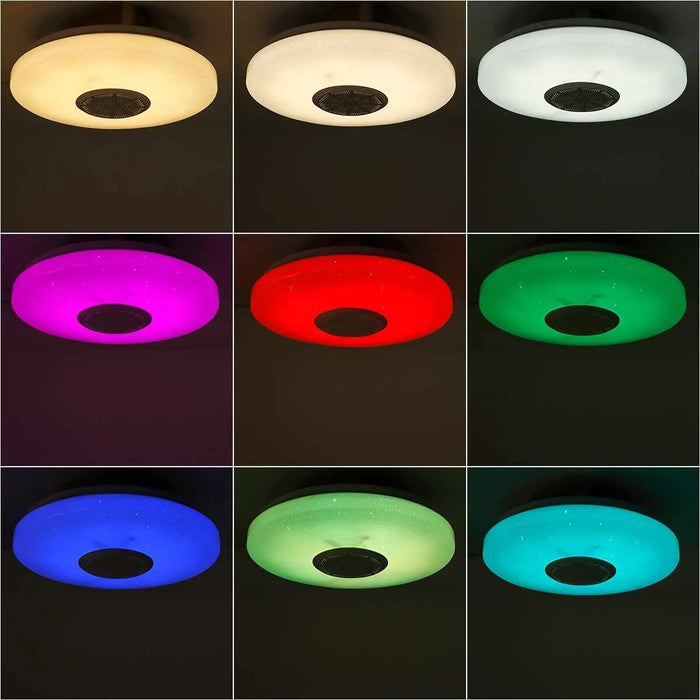 Smart LED Ceiling Light with Bluetooth Speaker – RGB Dimmable Flush Mount Lamp | Modern Multi-Function Lighting