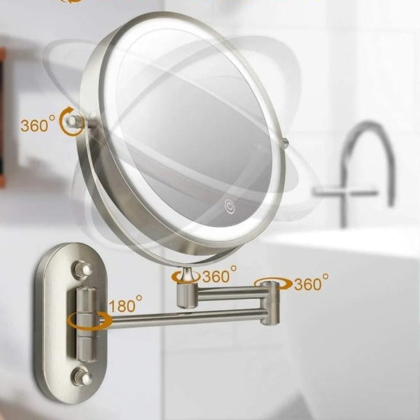 MirrorLux Pro LED Vanity Mirror – Rechargeable Magnifying Beauty Mirror | Chrome Silver Bathroom Essential