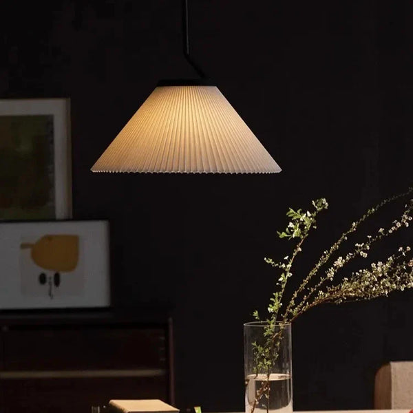 Nordic Plissé Cream Pendant Light – Scandinavian Pleated Hanging Lamp | Elegant Minimalist Ceiling Lighting