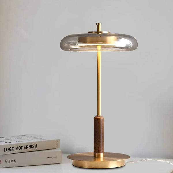 Aurevo Glass Table Lamp – Contemporary Warm LED Lighting | Luxury Wooden Accent Design