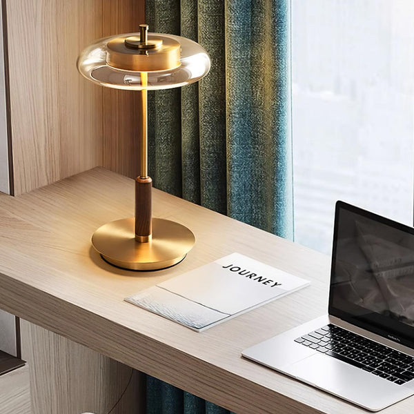 Aurevo Glass Table Lamp – Contemporary Warm LED Lighting | Luxury Wooden Accent Design