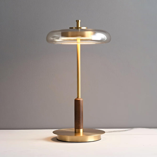 Aurevo Glass Table Lamp – Contemporary Warm LED Lighting | Luxury Wooden Accent Design