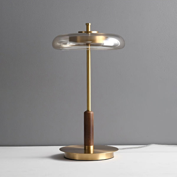 Aurevo Glass Table Lamp – Contemporary Warm LED Lighting | Luxury Wooden Accent Design