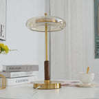 Aurevo Glass Table Lamp – Contemporary Warm LED Lighting | Luxury Wooden Accent Design