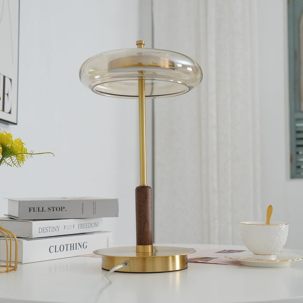 Aurevo Glass Table Lamp – Contemporary Warm LED Lighting | Luxury Wooden Accent Design