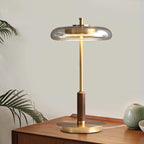 Aurevo Glass Table Lamp – Contemporary Warm LED Lighting | Luxury Wooden Accent Design