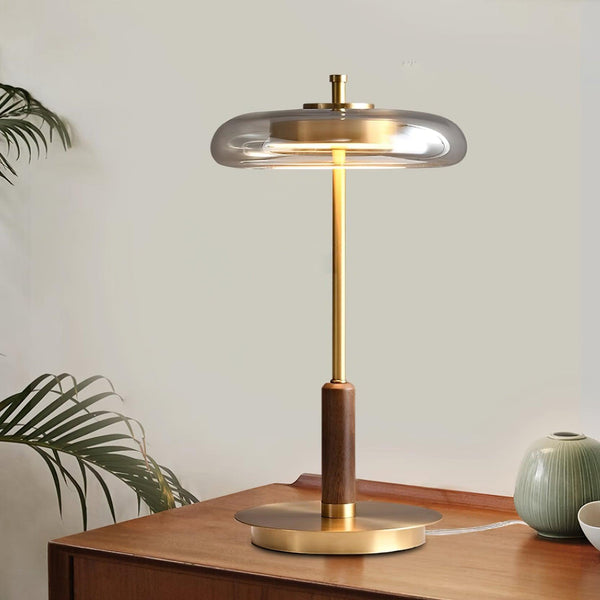 Aurevo Glass Table Lamp – Contemporary Warm LED Lighting | Luxury Wooden Accent Design