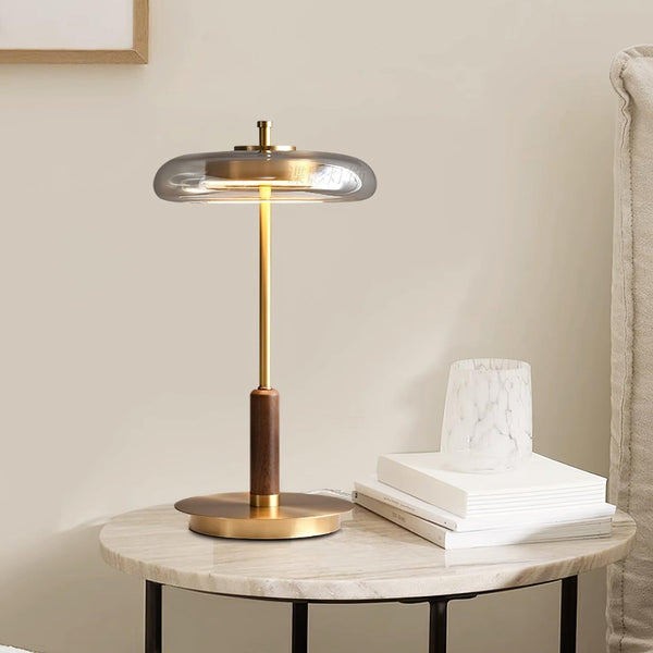Aurevo Glass Table Lamp – Contemporary Warm LED Lighting | Luxury Wooden Accent Design
