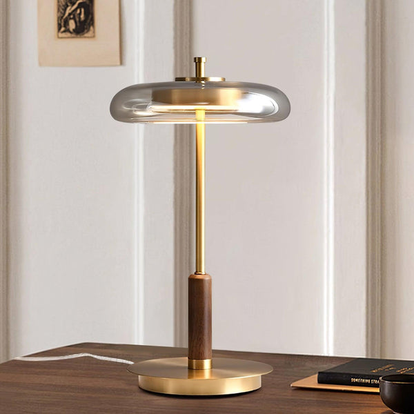 Aurevo Glass Table Lamp – Contemporary Warm LED Lighting | Luxury Wooden Accent Design