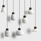 Ceramic & Wood Pendant Light – Modern Nordic LED Hanging Lamp | Natural Contemporary Lighting