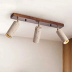 Travertine & Wood Ceiling Spotlight – Wabi-Sabi LED Flush Mount Light | Japandi Accent Interior Lighting