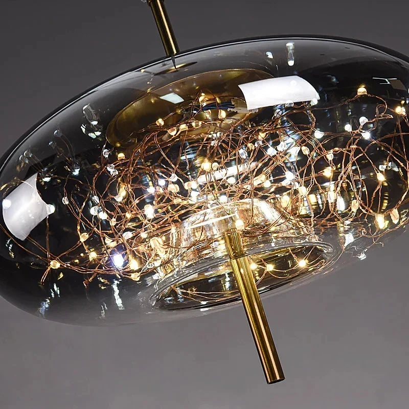 Modern Glass LED Pendant Light – Dimmable Hanging Ceiling Fixture | Luxury Designer Chandelier | Contemporary Home Lighting