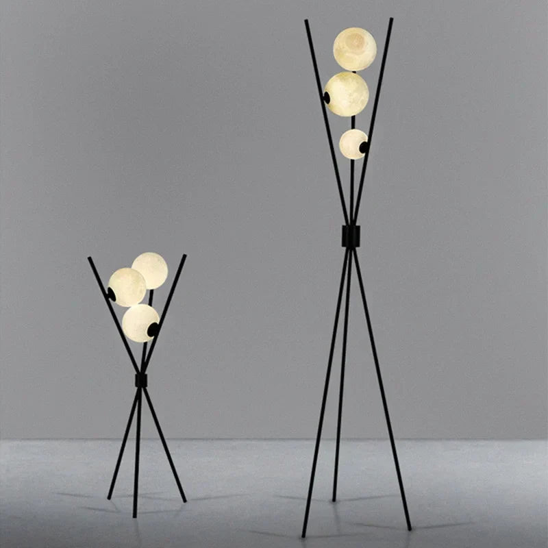 LunaGlow 3D Moon Floor Lamp – Modern LED Tripod Lamp with Satin Glass Globes
