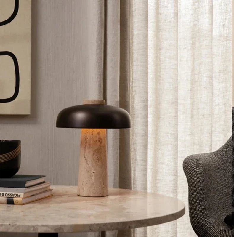 TerraStone Travertine Table Lamp – Natural Stone Designer Light | Wabi-Sabi Ambient Lighting