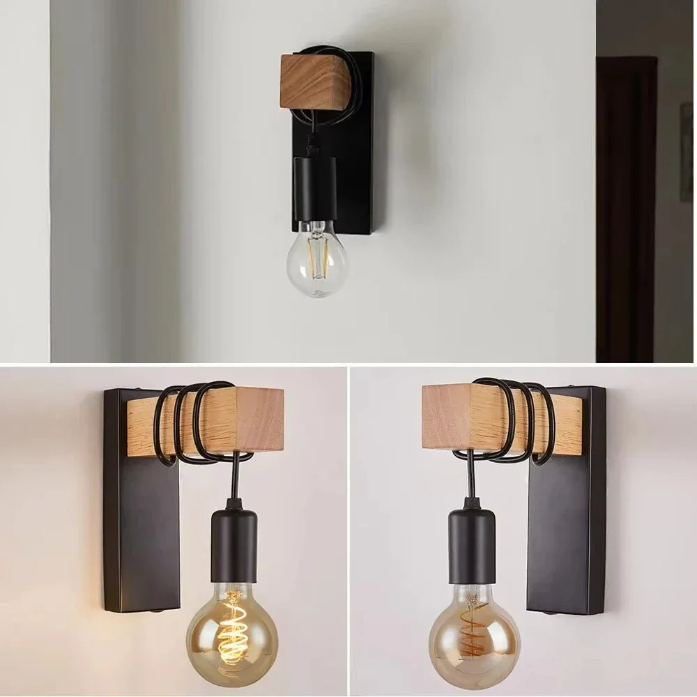 Heritage Forge Wall Light – Industrial Wood & Metal Wall Lamp | Vintage Loft Lighting