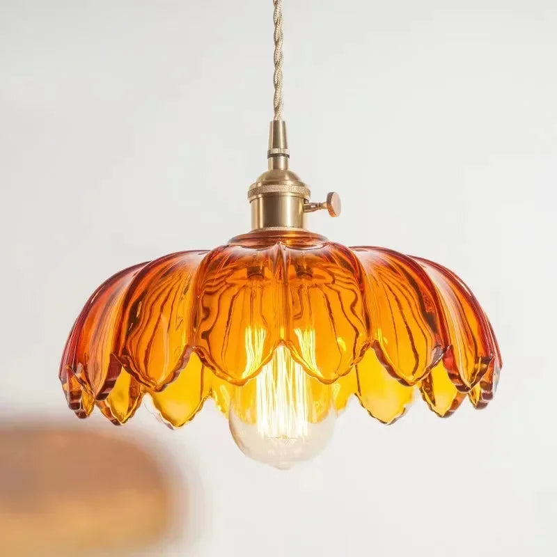 Fleuréa Glass Pendant Light – Floral Ceiling Lamp | Vintage Copper Lighting | Elegant Ambient Illumination