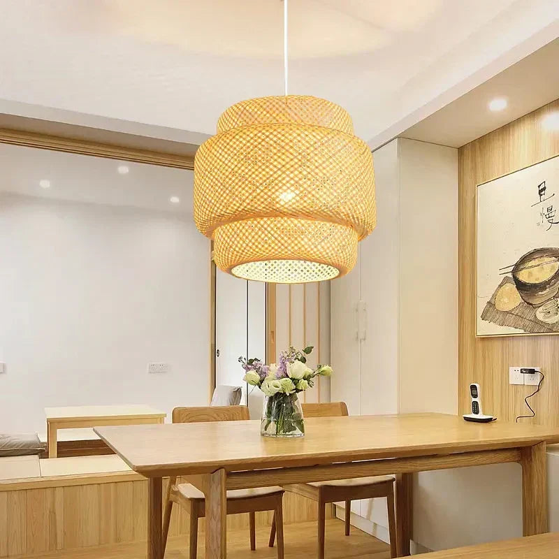 Kiyora Bamboo Pendant Light – Handwoven Asian Hanging Lamp | Natural Japandi Lighting for Calm Interiors