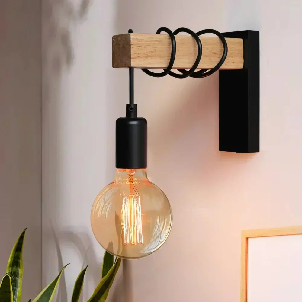 Heritage Forge Wall Light – Industrial Wood & Metal Wall Lamp | Vintage Loft Lighting